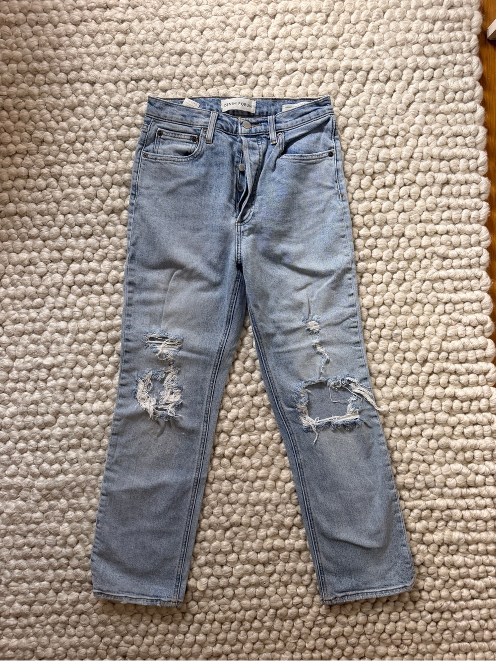 Denim Forum/Aritzia Light Blue Distressed Arlo Boyfriend Jeans